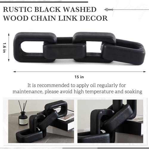 4 Link Wood Knot Decor - Modern Coffee Table Decoration Black Chain Decor Rustic Objects for Bookshelf Home Living Room Bedroom