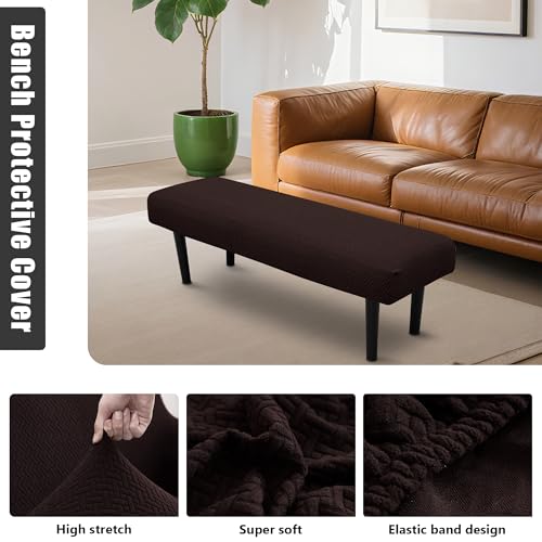 Stretch Bench Seat Cover, Reusable Slipcover for Dining Room & Bedroom, Removable Washable Rectangular Bench Covers, Elastic Fit for Home Furniture (Twill Coffee) - color: Twill Coffee