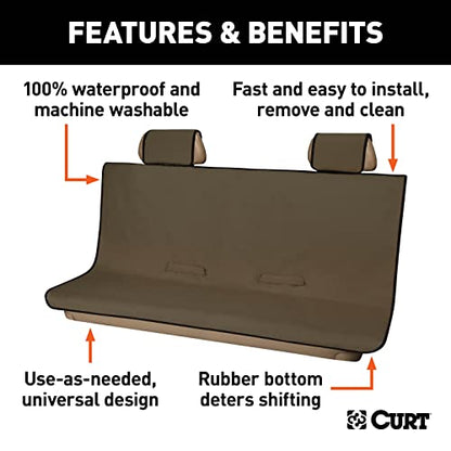 CURT 18522 Seat Defender 58-Inch x 63-Inch Brown Waterproof Universal Extra-Large Bench Truck Seat Cover Protector - color: Brown, size: XL Bench Seat