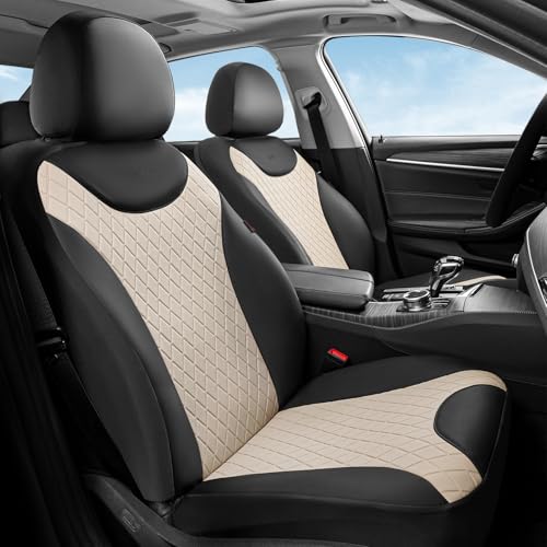 Coverado Front Seat Covers, 2 Seats Universal Seat Covers for Cars, Leather & Fabric Splicing Design Car Seat Protectors, Waterproof Car Seat Cushions Universal Fit for Vehicles, Black & Beige - color: Black&Beige, size: FrontPair