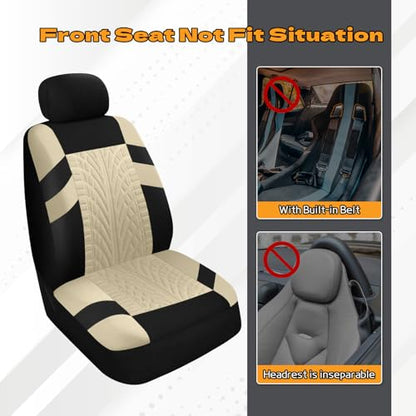 2PCS Car Front Seat Cover with 2 Headrest Covers, Breathable Waterproof Seat Covers for Front Seats, Universal Seats Cover Protector Car Accessories for Most Vehicles (Beige)