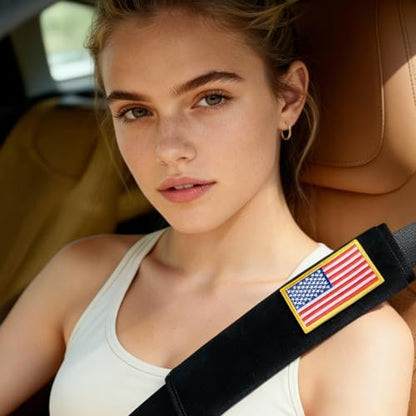 2 Pack Soft Seat Belt Cover Pad with Embroidered Fabric Sticker (Flag-USA) - Comfortable Seatbelt Covers for All Cars and All Ages - Seat Belt Extender Shoulder Pad - Seatbelt Cushion for Backpack - size: USA Flag
