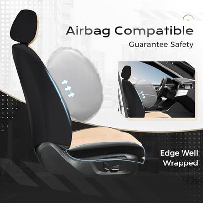 Coverado Full Set Leather Car Seat Covers, Crafted with Full Leather Construction and Carbon Fibre Weave Universal Fit for Most Cars SUV Trucks(Beige - color: Beige, size: FullSet