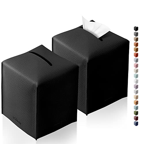 Tissue Box Cover, Tclouda, Modern PU Leather Square Tissue Box Holder for Creative Decorative, 2 Pack, Ideal for Bathrooms/Office/Car/Nightstand/Outdoor Tent/Dining Table, 5"X5"X5", Double Black - color: Double Black