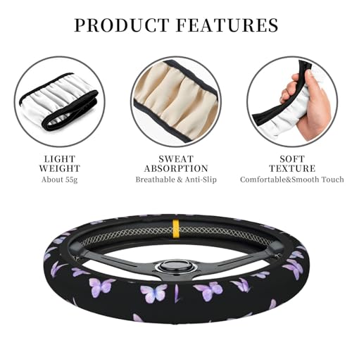 Purple Butterfly Car Steering Wheel Cover Non-Slip - color: Purple Butterfly