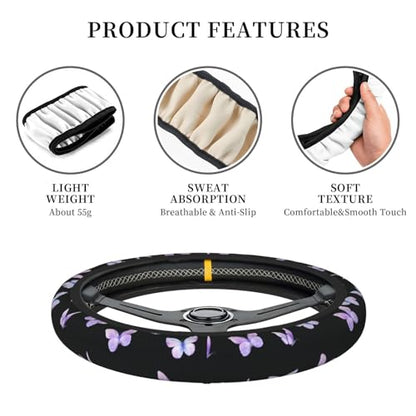 Purple Butterfly Car Steering Wheel Cover Non-Slip - color: Purple Butterfly