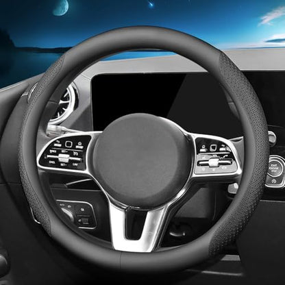 HAOTULE New Nappa Leather car Steering Wheel Cover, Universal 15 inch Black - color: Black-A