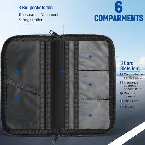 Fireproof Car Registration and Insurance Holder Waterproof Car Accessories Glove Box Organizer with Flexible Secure Zippered Case for Women Men Teen Secure Storage for Home, Office, Travel