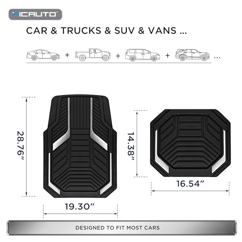 PIC AUTO Heavy Duty Rubber Floor Mats, Silver Aluminum Film Car Mats Set, Front and Rear Car Mats with Anti-Slip Backing, All Weather Protection, Trim-to-Fit for Automotive SUV, Sedan, Van - color: Silver
