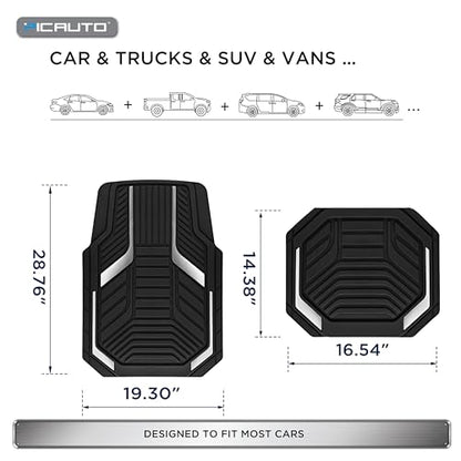PIC AUTO Heavy Duty Rubber Floor Mats, Silver Aluminum Film Car Mats Set, Front and Rear Car Mats with Anti-Slip Backing, All Weather Protection, Trim-to-Fit for Automotive SUV, Sedan, Van - color: Silver