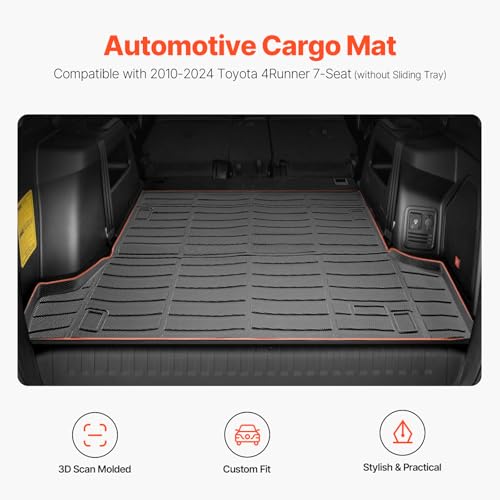 VEVOR Cargo Mat Compatible with Toyota 4Runner 7 Seater 2010-2024 Without Sliding Tray, Precise Fit Trunk Mat for SUVs, TPE Trunk Protector Replacement, Black (1PCS) - style: Toyota 4Runner 2010-2024