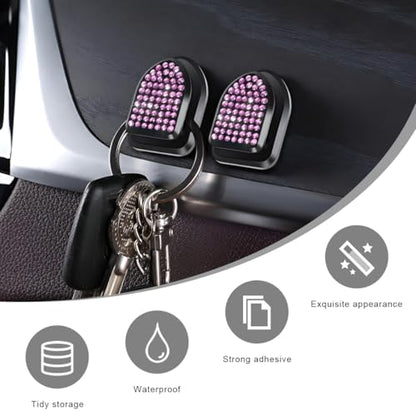 4 PCS Bling Car Mini Hooks, Cute Rhinestone Adhesive Back Seat Auto Hangers, Multifunctional Crystal Hanging Storage Hook for Vehicle Dashboard Wall Hat Coat Towel Key (Pink) - color: Pink