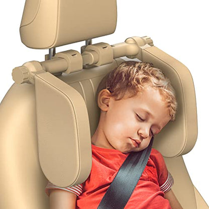 Adjustable Car Headrest Pillow, Road Pal Headrest, U-Shaped Travel Sleeping Pillow for Kids & Adults, Head Neck Support Only Suitable for Car Seat Headrest with Poles, Khaki - color: Khaki
