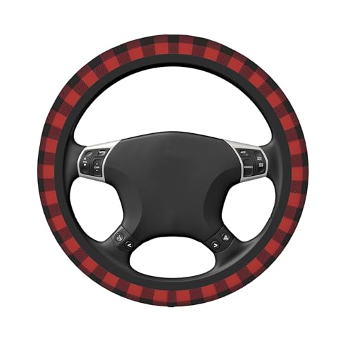 Red Buffalo Plaid Steering Wheel Cover for Men Women Auto Accessories Universal 15 Inch Anti-Slip Breathable Car Wheel Protector Covers - color: Rustic Red Black Buffalo Check Plaid Pattern