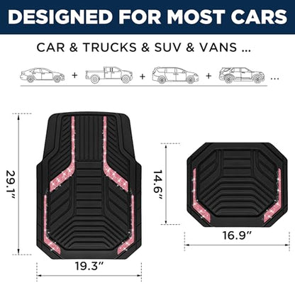 PIC AUTO Car Floor Mats, Hot Pink Sparkly Crystal Bling Glitter Car Mats Set, Front and Rear Heavy Duty Rubber Car Mats with Anti-Slip Backing, All Weather, Trim-to-Fit for SUVs, Trucks, Sedan, Vans - color: Hot Pink Glitter