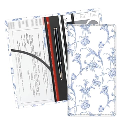 Leather Car Registration and Insurance Card Holder, Cute Car Accessories Vehicle Glove Box Car Organizer for Documents, Cards, License Vintage Blue White Flower - color: Vintage Blue White Flower