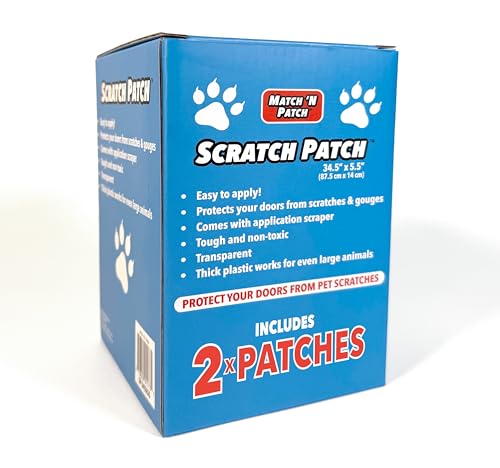 MATCH 'N PATCH Door Protector – Scratch Protectors for Pets – Transparent Shield for Pet Scratches - Self-Adhesive & Easy to Apply, Includes Application Scraper – 34.5 x 5.5 Inches, 2 Patches - size: 34.5" x 5.5" (Wide)