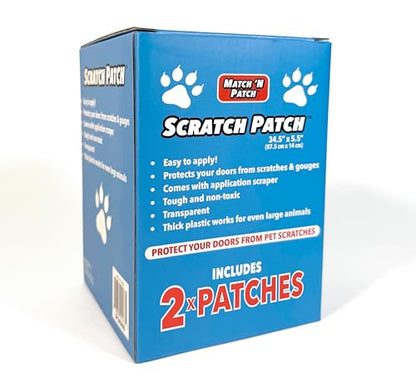 MATCH 'N PATCH Door Protector – Scratch Protectors for Pets – Transparent Shield for Pet Scratches - Self-Adhesive & Easy to Apply, Includes Application Scraper – 34.5 x 5.5 Inches, 2 Patches - size: 34.5" x 5.5" (Wide)