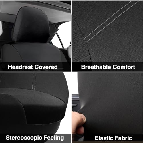 Car Seat Covers, 100% Breathable with Composite Sponge Inside, Airbag Compatible Universal Fit Accessories Auto for Cars, Trucks, Sedan, Van, SUVs (Black, 21PCS Full Set)