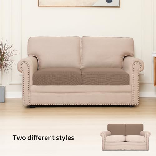 Easy-Going Stretch Individual Couch Cushion Cover Sofa Seat Furniture Protector Sofa slipcover Soft Flexibility with Elastic Bottom(2 Piece Cushion Sofa, Camel) - color: Camel, size: 2 Cushion Sofa