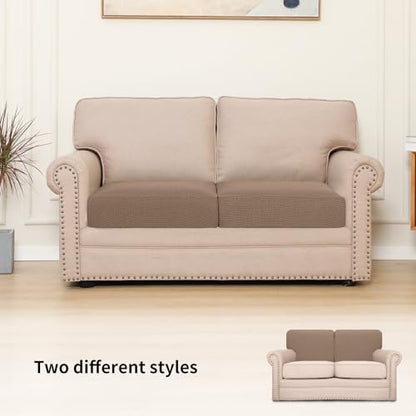 Easy-Going Stretch Individual Couch Cushion Cover Sofa Seat Furniture Protector Sofa slipcover Soft Flexibility with Elastic Bottom(2 Piece Cushion Sofa, Camel) - color: Camel, size: 2 Cushion Sofa
