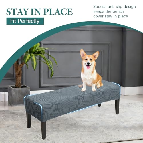 Dining Bench Cover, Stretch Washable Long Bench Seat Covers Jacaquard Rectangle Dining Table Bench Slipover for Dining Room, Bedroom, Living Room, Kitchen (Dark Gray)
