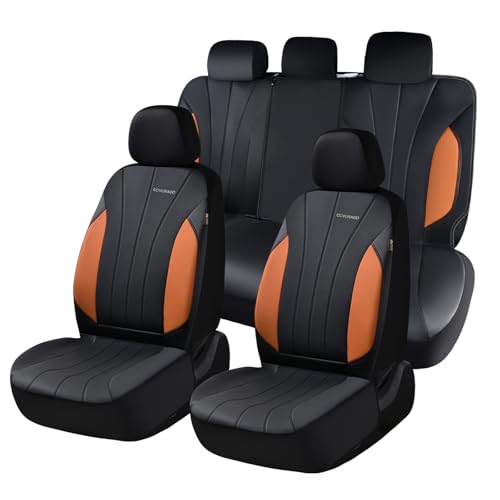 Coverado Car Seat Covers Full Set, Automotive Front and Rear Seat Covers, Leather Car Seat Covers Full Set 5 Seats, Airbag-Compatible, Brown Seat Covers for SUV Sedan Truck - color: Black-brown, size: FullSet
