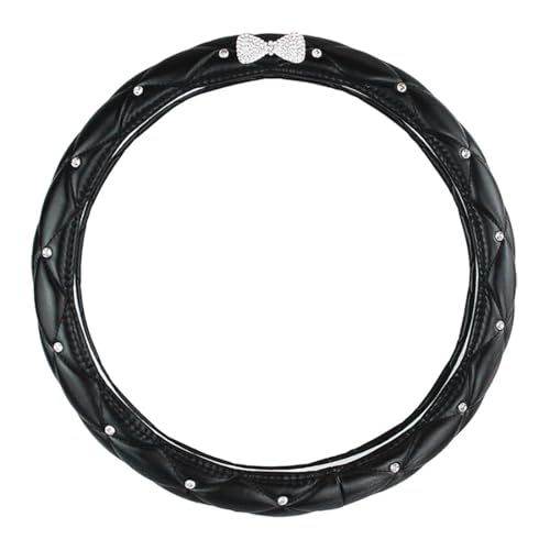 Leather Bling Steering Wheel Cover for Women Car Steering Wheel Protector Anti-Slip Universal Fit 14 1/2-15 inch-Black with Bow - color: Black with Bow