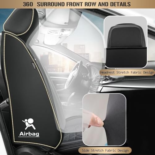 Seat Covers Full Set for Nissan Rogue 2009-2025 2026: Faux Leather Car Seat Covers Waterproof Automotive Seat Protector Covers Compatible Airbag (5 Seats, Black&Grey)