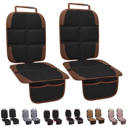 Car Seat Protector for Child, 2 Pack With Mesh Pockets & Non-Slip Backing 600D Durable Under Baby Seat Cover for Back Seat (Dark Brown, Standard) - color: Dark Brown, size: Standard