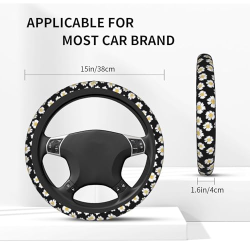 Beautiful Daisy Steering Wheel Cover - Cute White Daisy Steering Wheel Covers Car Cup Holder Pad 2 Pack Accessories Universal 15 Inch Auto Anti-Slip Car Wheel Protector - color: Daisies
