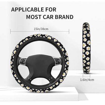 Beautiful Daisy Steering Wheel Cover - Cute White Daisy Steering Wheel Covers Car Cup Holder Pad 2 Pack Accessories Universal 15 Inch Auto Anti-Slip Car Wheel Protector - color: Daisies