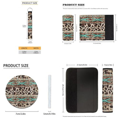 17 Pcs Aztec Cow Print Car Seat Covers Full Set with Floor Mats Steering Wheel Cover Shoulder Pads Armrest Pad Keychain Roof Gloves Cup Coaster Universal - color: Aztec Cow Print
