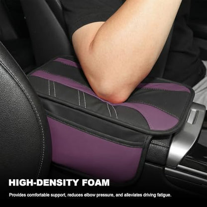 Car Center Console Cover, Leather Auto Arm Rest Protector Cushion with 2 Side Storage Bags, Universal Armrest Cushion Pad Middle Console Cover for SUVs Sedans Trucks (Purple) - color: Purple