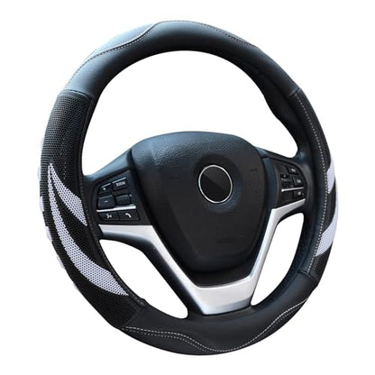 Alusbell Microfiber Leather Steering Wheel Cover Breathable Auto Car Steering Wheel Cover for Women and Men Universal 15 Inches (White) - color: White