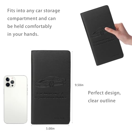 Premium Car Registration & Insurance Card Holder with Magnetic Closure & Clear Pockets, Glove Box Organizer for Documents, Driver's License (Black) - color: black
