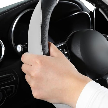 Car Steering Wheel Cover, Microfiber Leather Steering Wheel Cover Universal Fit 14.5-15 inch Anti-Slip Comfortable Breathable Car Wheel Protector for Men Women,Grey - color: Grey