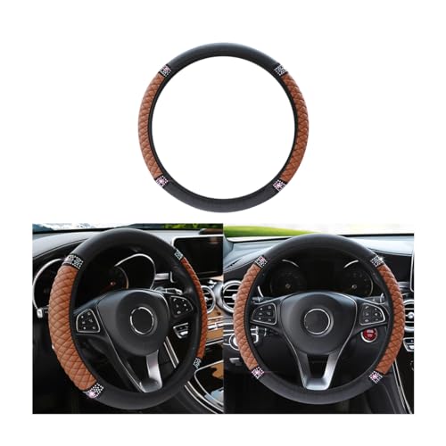 Bling Steering Wheel Cover, Universal 15 Inch Soft PU Leather with Colorful Rhinestones, Crystal Diamond Elastic Steering Wheel Protector, Sparkly Auto Accessories for Women Girl (Brown)