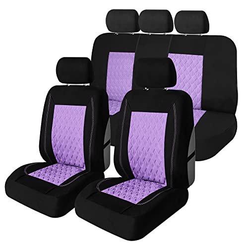 Universal Fit Diamond Stitched Flat Cloth Car Seat Covers Full Set - Purple - color: Purple