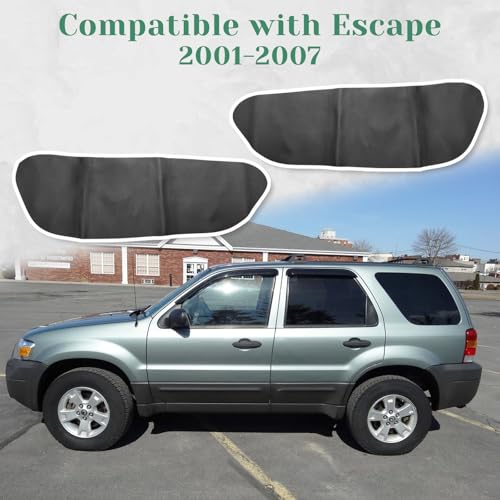 2PCS Front Door Panel Cover Compatible with Ford Escape 2001-2007 Left and Right Vinyl Leather Insert Cards Protector Trim Black (Only Leather Part)