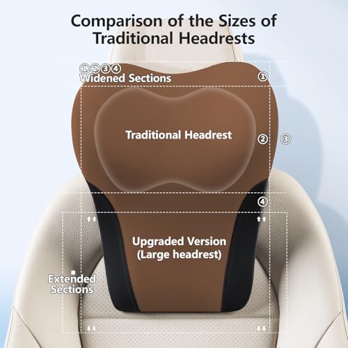 BABUR Car Headrest Pillow | Ergonomic Memory Foam Neck Shoulder Support Pillow with Adjustable Design & Enlarged Surface | Pain Relief for Driving Travel Sleeping | Brown 1 Pack - color: Brown