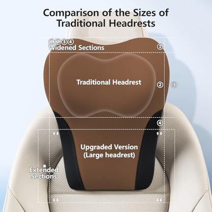 BABUR Car Headrest Pillow | Ergonomic Memory Foam Neck Shoulder Support Pillow with Adjustable Design & Enlarged Surface | Pain Relief for Driving Travel Sleeping | Brown 1 Pack - color: Brown