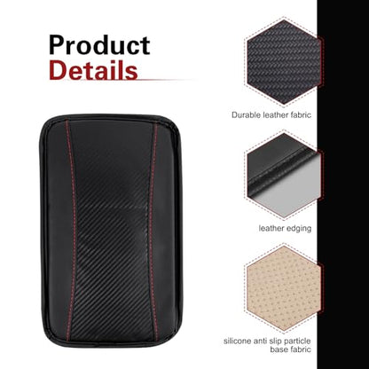 Car Center Console Armrest Pad, Waterproof Leather Comfort Cushion, Breathable Anti-Slip Car Armrest Cover, Universal for Most Cars (Black) - color: Black