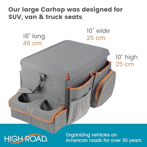 High Road CarHop Front Seat Car Organizer with Car Cup Holder, Passenger Seat Tray and Padded Filing or Cooler Compartment with Side Pocket Storage, Gray - color: Gray