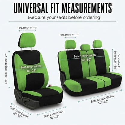 Automotive Seat Covers Green Universal Fit Combo Set with Steering Wheel Cover and Seat Belt Pad fits most Cars, SUVs, and Trucks (Airbag Compatible and Split Bench) FH Group FB030GREEN-COMBO - color: Green