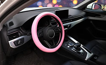 ZHOL Pink Steering Wheel Cover, Universal 15 inch Microfiber Breathable Ice Silk Anti-Slip Car Wheel Protector, Warm in Winter Cool in Summer - color: Pink