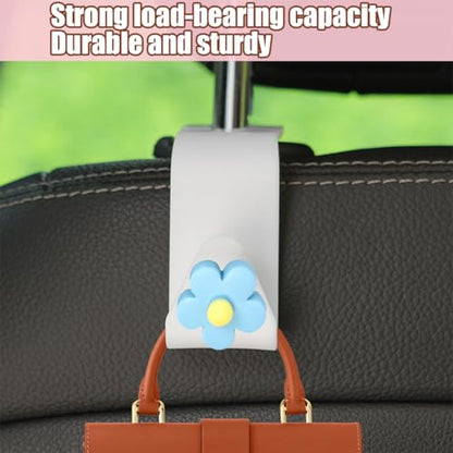 4 PCS Car Headrest Hook, Multifunctional Flower Vehicle Seat Back Storage Hook, Cute Automotive Seatback Organizer Hanger for Purse Grocery Bag Handbag, Universal Fit (Beige/Blue) - color: Beige/Blue