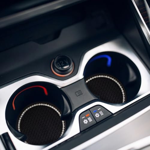 4 Pack Bling Car Cup Holder Insert Coasters Universal Bling Car Coaster with Rhinestone Crystal Car Cup Holder Coaster Auto Interior Accessories for Women 2.75 Inch Anti-Slip Car Cup Mat (Black)
