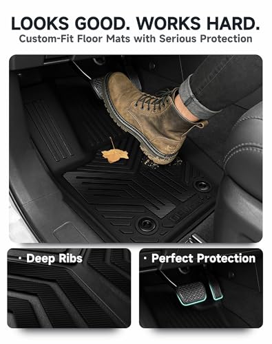 Premium Color TPE Floor Mats for Toyota Tacoma 2024 2025 2026 Double Cab Auto Tran (Not fit Hybrid) | Carbon Fiber Wing Design | All-Weather Floor Liners TRD/SR/SR5/limited 1st&2nd Row Mats