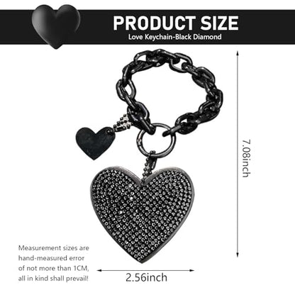 1 PC Cute Heart Keychains, Pretty Bling Key Chain Accessories, Heart Shape Key Chain with Sparkly Rhinestones for Car Keys Purse Charms Handbag Backpack Accessories (Black)
